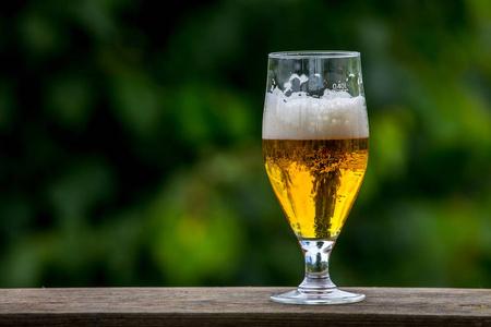 啤酒是一种酒精饮料,由酵母发酵麦芽制成,带有啤酒花的味道照片